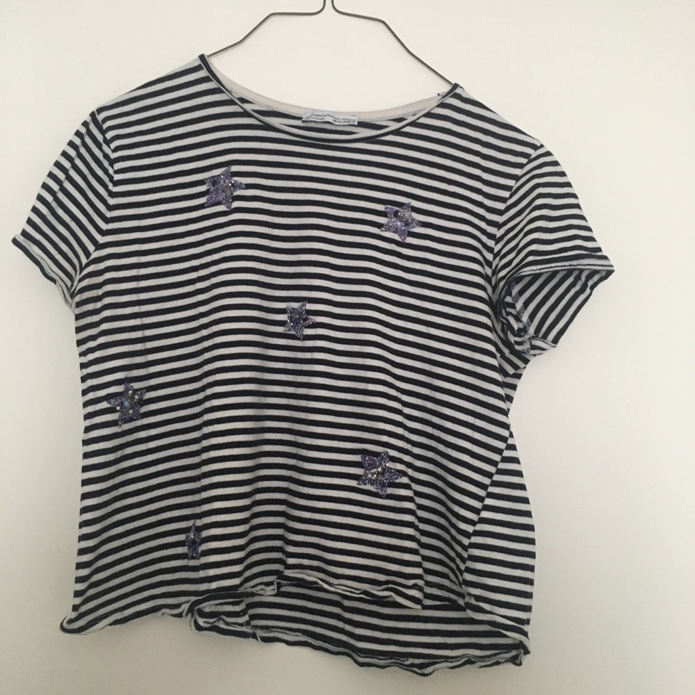 Zara white blue stripe T-shirt